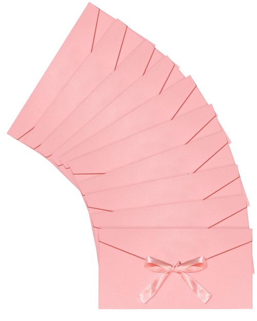 EORTA 10 Pieces Pink Envelopes with Bow Tie Closure, Paper Greeting Card Holders for Invitations Mail Postcard Bills Wedding Party Favors Business Cards, 8.66 x 4.33 Inches