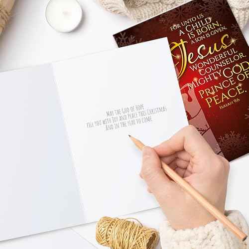 Religious Christmas cards - Jesus, Prince of Peace, pack of 20, 5x7in, printed in England, with Bible verse inside. Christian Christmas cards with envelopes bulk, by Just Cards Direct
