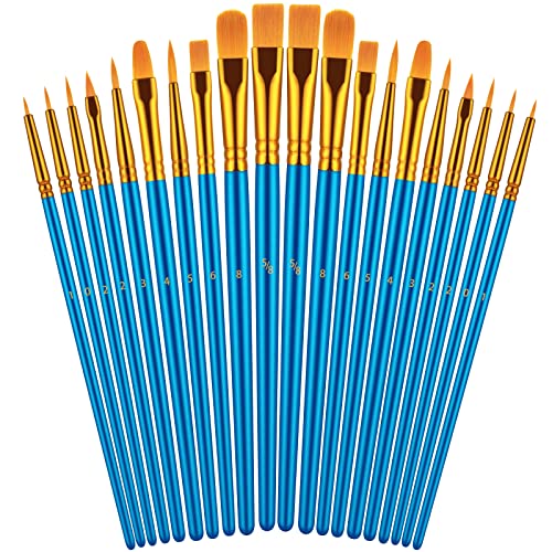 Blue Artist Paint Brushes Set for Acrylic Watercolor Oil Painting - 20 Pcs