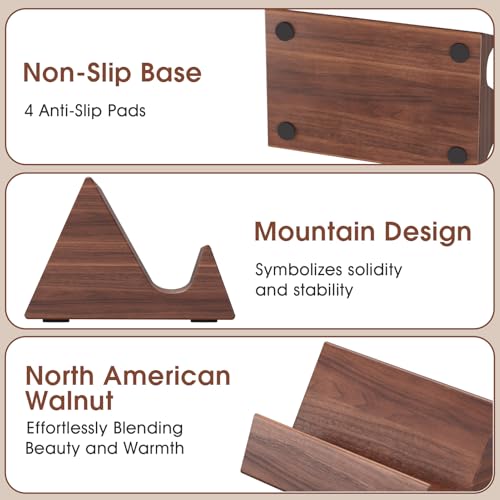 MaxGear Walnut Wood Business Card Holder - Mountain Variation, Elegant Desktop Organizer
