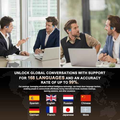 AI Translation Earbuds Real Time,Open Ear Earbuds,168 Languages,60H Playtime translator earbuds 4-in-1 Buletooth 5.4,Translator Device,Audifonos Traductores Ingl?s Espa?ol for Business,Learning