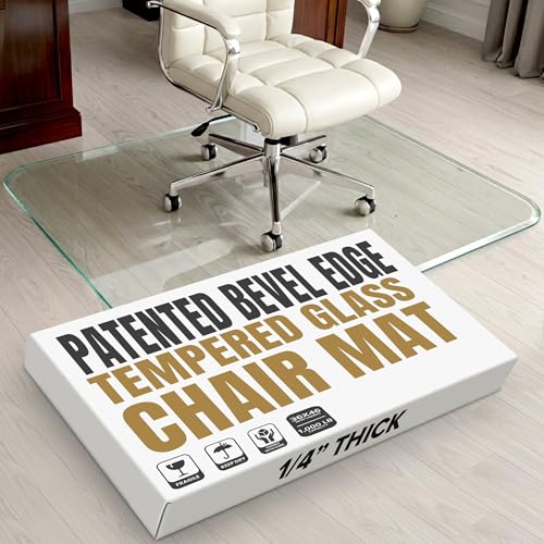 Tempered Glass Office Chair Mat 36"x46" for Carpet & Hard Floors – Clear (Non-Tabbed, 1/4" Thick) by Clearly Innovative