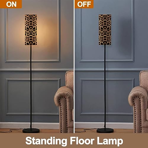 Floor Lamp for Living Room Leopard Skin Pattern Seamless Print Textile Fabric Modern Standing Lamp Remote Control Dimmable Pole Lamp Corner Tall Lamp for Office Bedroom Reading