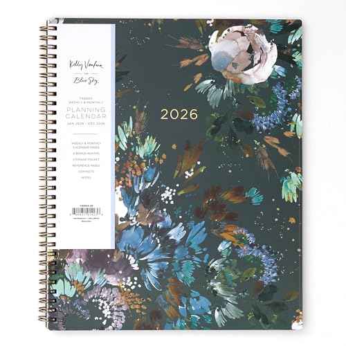Blue Sky Kelly Ventura 2026 Weekly and Monthly Planner Calendar, January 2026 - December 2026, 8.5" x 11", Flexible Cover, Laminated Tabs, Durable Twin Wire Binding, Storage Pocket, Midnight Garden