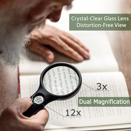 SeeZoom 3X Large & 12X High Power LED Lighted Magnifying Glass for Reading and Detail Work
