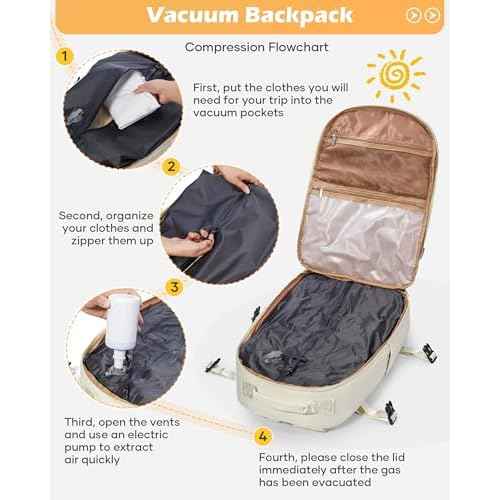 Vacuum Backpack With Pump,Travel Laptop Backpacks For Women Men,Airback Backpacks With Vacuum Compression Bags Seal Packing,Carry On Backpack, Personal Item Travel Bag Beige