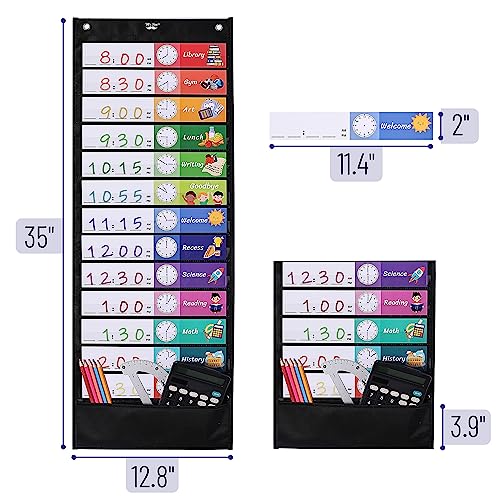 Mr. Pen Daily Schedule Pocket Chart 12.8 x 35 Inches with 13 Reusable Dry-Erase Cards
