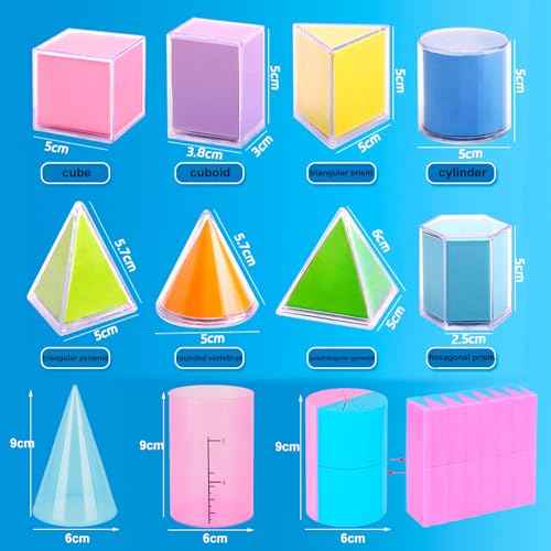 3D Geometric Solids Geometric Shapes 8 Solids Shapes and 1 Cylinder Cone Volume Surface Area Demonstrator Set Teacher Aids Math Helper School Supplies