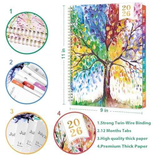 2026 Planner - Planner 2026 Weekly and Monthly, January 2026 - December 2026, 9" x 11", with Colorful Coated Tabs, Reference Calendar