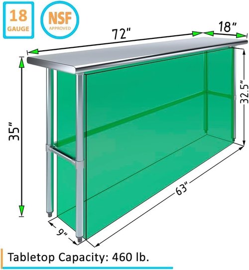 Regine Switzerland 72″ × 18″ Stainless Steel Work Table - NSF Certified Narrow Prep Table for Kitchens & Labs
