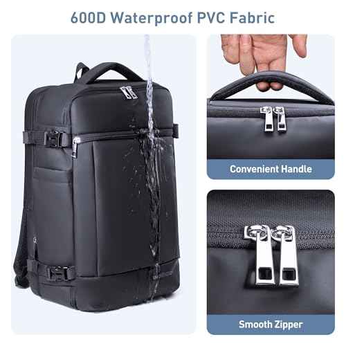 SHOWKOO Travel Backpack For Man Women, Airline Approved Carry On Laptop Backpack For Business, 40L Expandable Large Capacity Backpack, Black