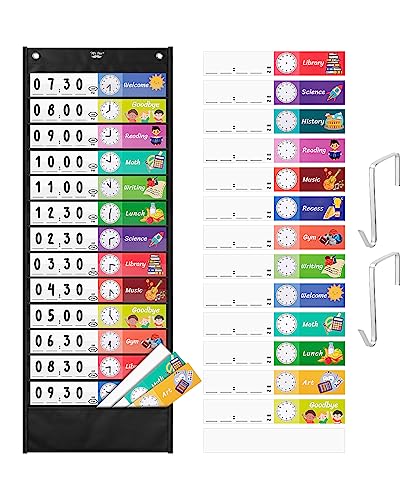 Mr. Pen Daily Schedule Pocket Chart 12.8 x 35 Inches with 13 Reusable Dry-Erase Cards