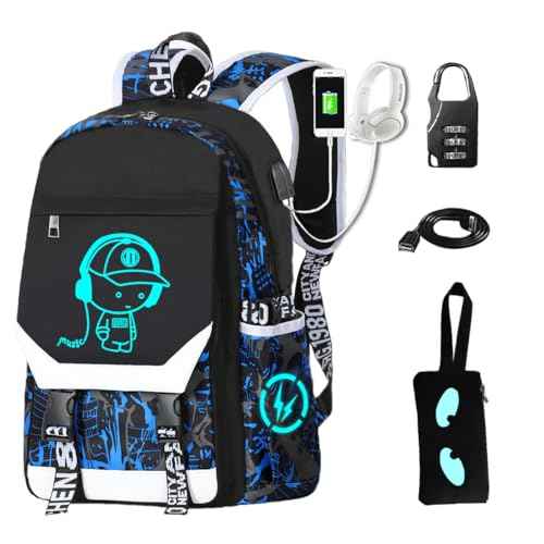 Anime Luminous Backpack Waterproof.Cool Backpacks15.6 in Large capacity Laptopeight Backpack.with USBChargingHeadphones Port.Luminous Backpack.Security Lock
