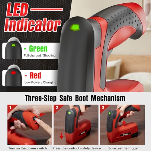 SHALL Electric Staple Gun, 3 in 1 Cordless Upholstery Stapler Nail Gun for Wood, 4V Rechargeable Brad Nailer Kit w/ 2500 Staples Nails, Staple Remover & Fast Charger for Crafts, DIY, Decoration