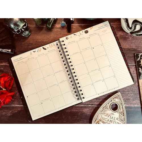 ConQuest Journals Waiting for the Night 2026 Spiral Dated Weekly Planner, Gothic Witchy Tarot Card-Inspired Design, Wrapped Book Board Cover, 4 Sticker Pages, Pocket, Elastic Strap, Bookmark, 7" x 9"