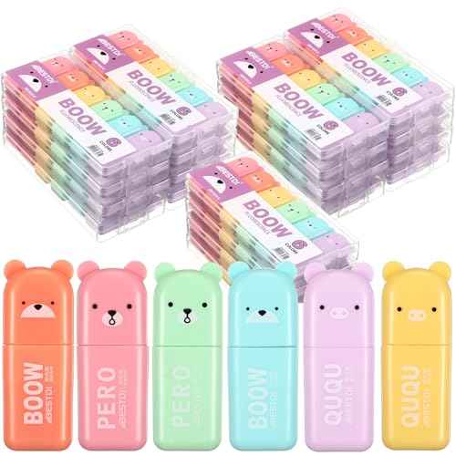 Fuutreo 120 Pcs Cute Mini Bear Highlighter Pens Kawaii Highlighter Set Back to School Gift Assorted Pastel Colors Chisel Tip Marker Pens for Kids Students Adults School Office Supplies
