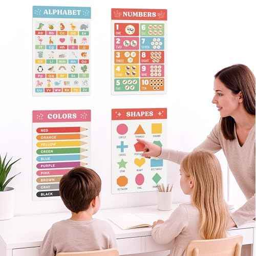 Fun Educational Posters for Toddlers 1?3 ? Set of 16 Easy to Read Learning Posters for Classroom & Homeschool Decor ? Essential Preschool/Kindergarten Kids Room Wall Charts incl. ABC & Number Chart
