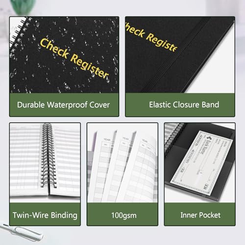 Homlive Check Registers for Personal Checkbook, Spiral Large 7.5 x 10 in – 2744 Entries, 180° Lay Flat