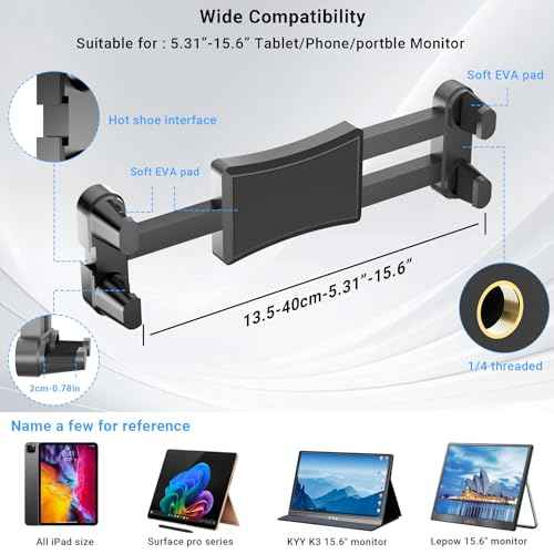 Foldable Desk Tablet Mount for iPad Portable Monitor 4.7-15.6'', Long Gooseneck Tablet Arm Holder, Table Tripod with Clamp Compatible with Surface Pro, All iPad Pro 12.9