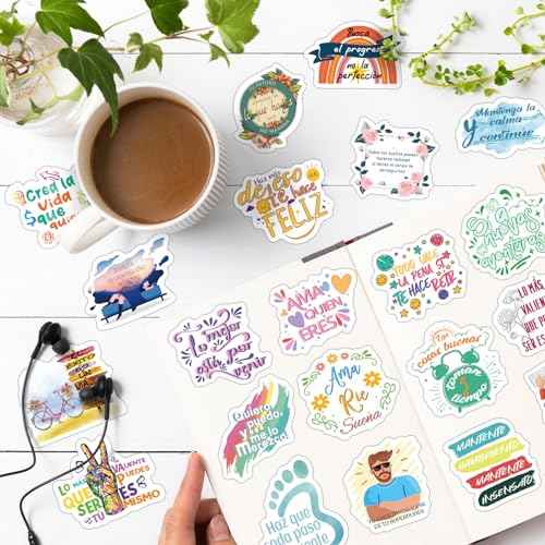 Spanish Motivational Stickers - 200PCS Inspirational Stickers for Students, Adults & Teachers - Affirmation Positive Quotes - Orange, Purple, Black
