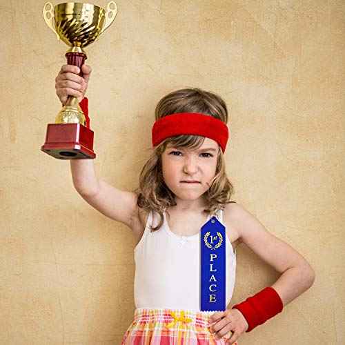 Outus 150 Pieces Award Ribbons 1st, 2nd, 3rd Place Flat Carded Set First Place Prizes with Event Card and Rope for Competition, Sports Event, School, Contests, Blue Red White