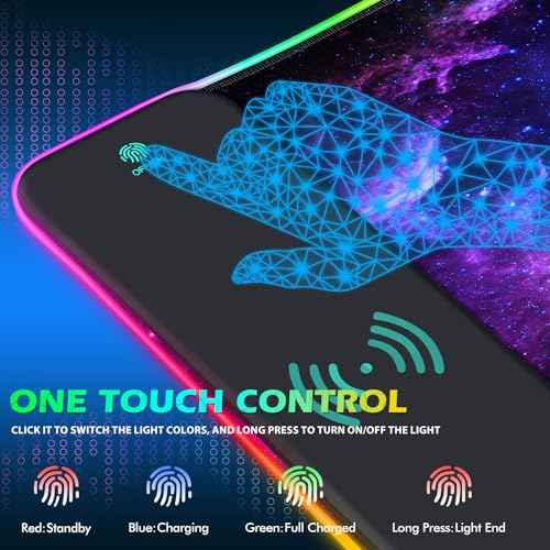ToLuLu RGB Gaming Wireless Charging Mouse Pad, 7.5/10/15W 10 Light Modes LED Mouse Pad Computer Keyboard Mat Mousepad, 800x300x4MM Extended Large Desk Mat for MacBook, Laptop, PC, Purple Galaxy Space