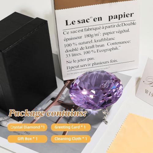 Purple Crystal Diamond Centerpiece 3.15 Inch Large Rainbow Prism with Silver Base for Wedding Home Decor
