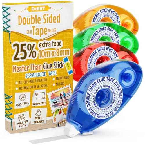 Double Sided Tape Scrapbook Tape Roller, Adhesive Glue Runner, Scrapbooking Journaling Supplies, Must Have Tapes for Paper Art & Craft Card Making Gift Wrapping School Office (4)