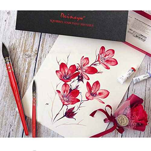 Dainayw Professional Watercolor Paint Brushes, Mop Round Squirrel Hair Paint Brush Set for Art Painting, Gouache, Artist Quality Supplies Red Handle (3 Brushes)