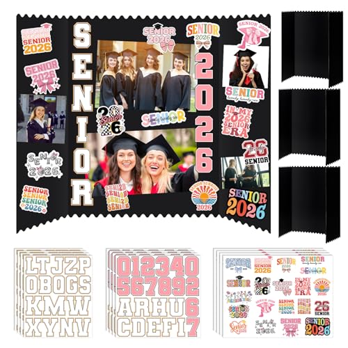 Graduation Display Boards Set 3 with Senior 2026 Stickers, 24x16 Inch Trifold Photo Frames
