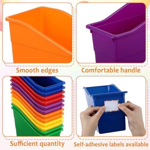 Gisgfim 12 Pack Rainbow Large Book Bins with Labels - Classroom Storage Organizer