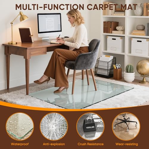 48" x 32" Carpet Chair Mats for Carpet & Hardwood - 1/6" Office Mat for Carpet, 1500lb Capacity, Scratch-Resistant, Floor Protector for Home & Office