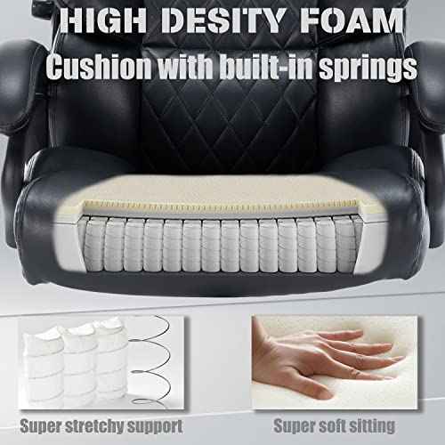 Big and Tall Office Chair- 500 LBS Heavy Duty Executive Rolling Office Chairs for Heavy People with Adjustable Lumbar Support High Back Faux Leather Computer Office Chairs Wide Seat Plus Size Black