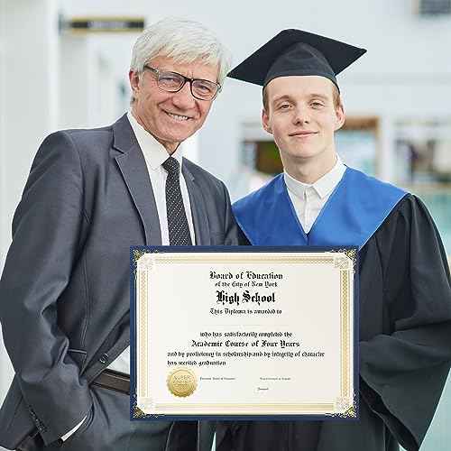 Kosiz 150 pcs Certificate Kit Includes 50 Gold Foil Certificates 50 Single Sided Holders 8.5'' x 11"50 Gold Foil Award Seals for Diplomas, Awards, and Accomplishments(Blue)