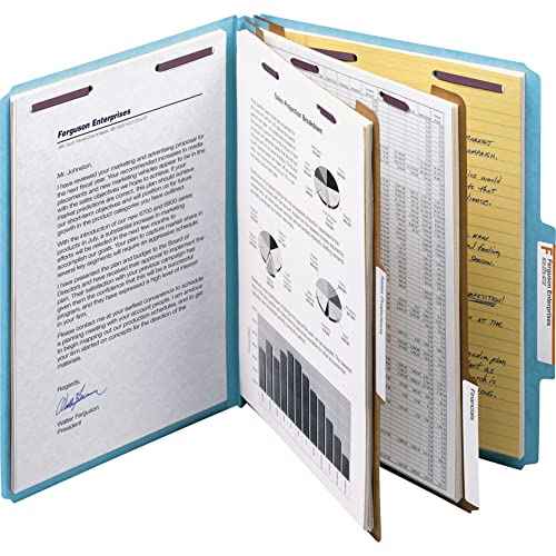 Smead Pressboard Classification File Folder with SafeSHIELD Fasteners, 2 Dividers, 2" Expansion, Letter Size, Blue, 10 per Box (14030)