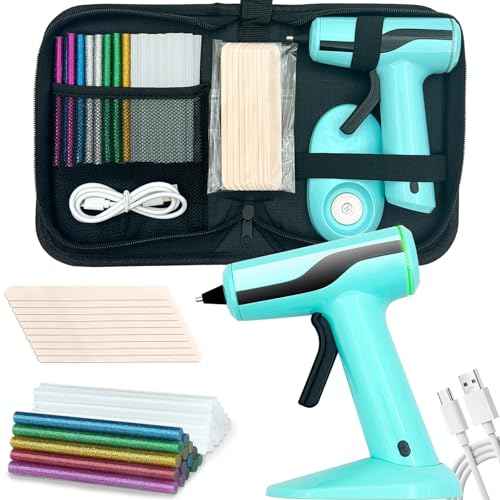 Cordless Hot Glue Gun, Rechargeable Hot Melt Glue Gun 2Ah Built-in Battery Smart Power-Off, Mini Glue Gun Kit with 30pcs Premium Glue Sticks, 10pcs Wood Craft Sticks, Case for DIY, Arts &Crafts