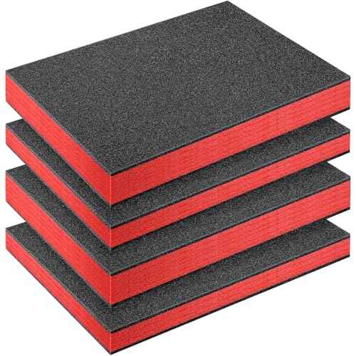 Outus 4 Pcs Cuttable Polyurethane Foam Pads Craft Foam Insert for Cases Packing Padding Camera Toolbox Storage(16 x 12 x 1.5 Inch, 16 x 12 x 2 Inch,Red, Black)