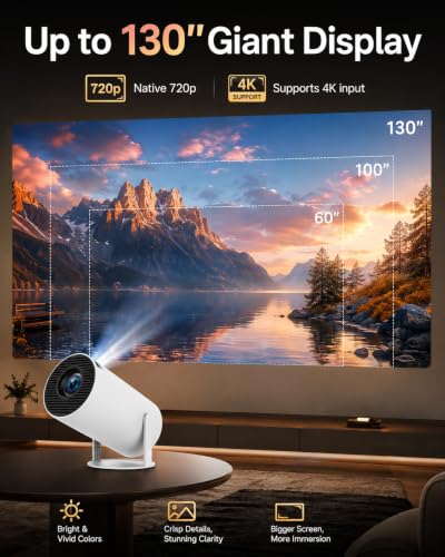 720P Portable Book Projector with 180° Rotation for Wall & Ceiling Viewing