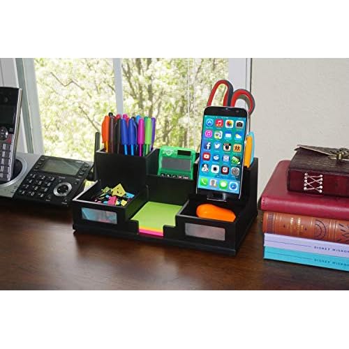 Victor Wood Desk Organizer with Smart Phone Holder, Midnight Black, 9525-5