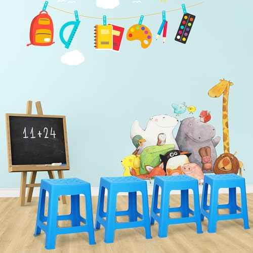 TURSTIN 2 Pack Plastic Stools 16.9 Inch Blue Nesting Stools Portable Backless Bar Stool Flexible Seating Chairs for Classroom Office Home