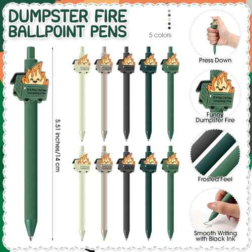 100 Sets Dumpster Fire Pen Gifts for Coworker Positive Funny Pens Dumpster Fire Desk Accessories Acrylic Keychains Bookmarks Support Gifts for Team Coworker Teachers Boss Nurse