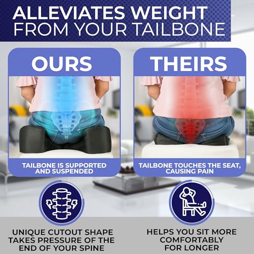 YogiBum Patented Cushion | Extra Large Tailbone Gap | XL Size for 190lbs+ | Med Size for 150-190lbs | Relief for LowBack, Tailbone, Sciatica, Hemorrhoids | Snug Fit on Office/Computer Chairs