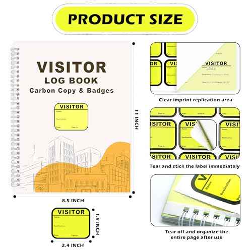 2 Pack of 450 Visitor Badges Registry Log with Carbon Copy Visitor Stickers Letter Size Visitor Log Book Extras Protecting Privacy Pages Spiral-Bound Self Visitor Badges Guest Register Book (2)