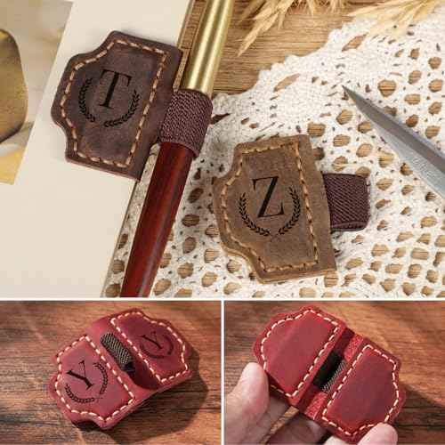 Custom Bygone Mark Bookmark with Pen Holder, 26 Letters Name Initial Personalized Leather Book Mark, Gifts for Book Lovers, Readers, Leather Book Marks for Men Women (Red, A)
