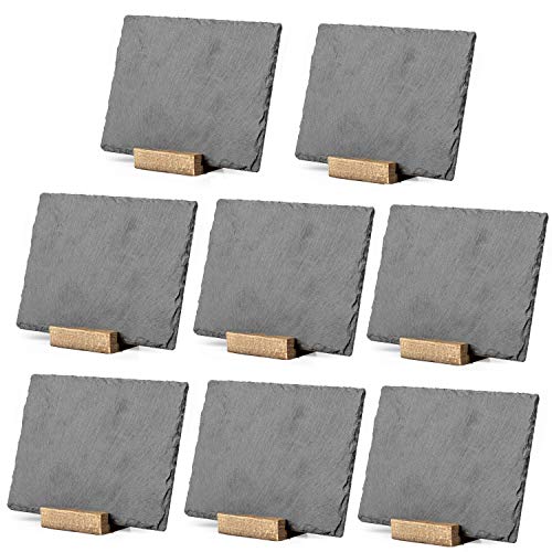Ilyapa Mini Chalkboard Signs with Stand, 8 Pack - Rustic 5x6 Inch Small Slate Tabletop Chalk Boards with Wood Stands Set, Food Signs for Buffet Table