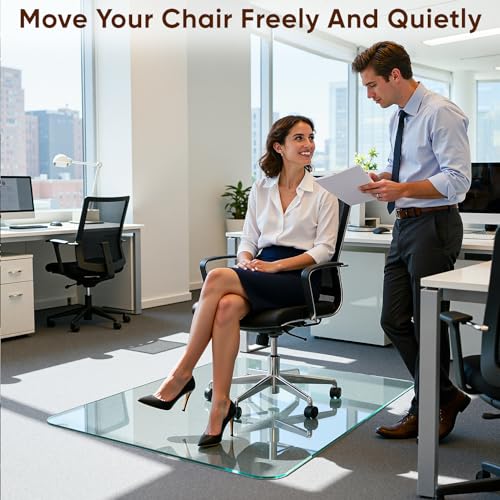 Chair Mat for Carpet - Office Chair Mat - Tempered Glass Floor 36" X 36¡° Transparent Heavy Duty Office Floor Protector with Noise-Free Gliding Shatterproof for Home Office Desk