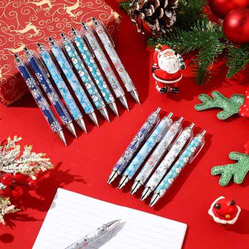 Tenceur 200 Pcs Christmas Pens Winter Snowflake Christmas Novelty Pens Bulk Xmas Ballpoint Pen Rollerball Pen Xmas Gift for School Office Home Supplies