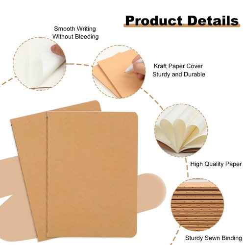 100 Packs Kraft Small Blank Notebooks, Unlined Mini A6 Journals Bulk, Blank Notepads for Kids Student Back to School, Office, Sketching, Drawing, Writing Supplies, 5.5" X 4", 30 Sheets/60 Pages