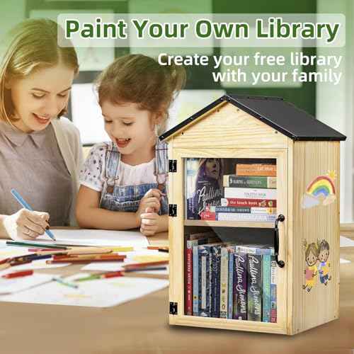 Little Library Box Outdoor, 2-Tier Little Library for Neighborhoods Community School, Weatherproof Solid Wood with Adjustable Shelf & Rust-Proof Hinges, Sharing books, Literature and Newspapers
