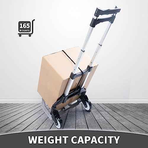 Folding Hand Truck and Dolly,165 lb Capacity Aluminum Portable Cart Foldable 2 Wheel Dolly with Telescoping Handle
